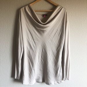 Vince Camuto Drape Front Satin Mixed Media Long Sleeve Top Blouse Champagne